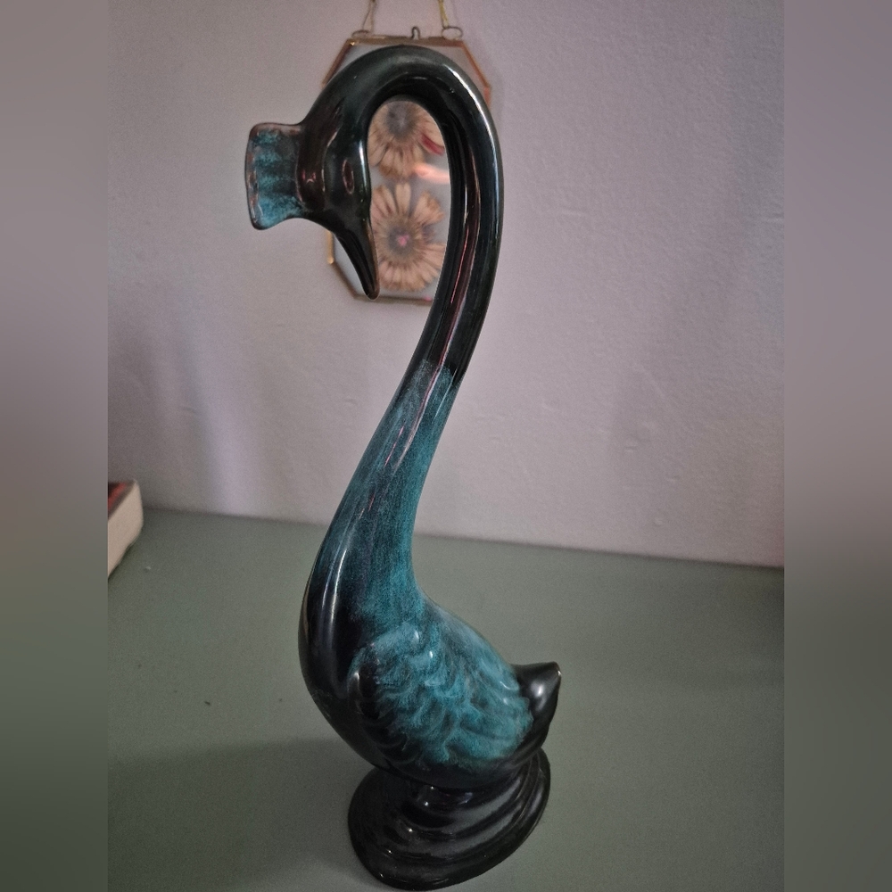 Vintage Elegant Teal Ceramic Swan Sculpture